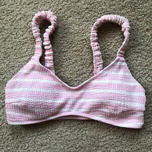 Pink & white striped bikini top- youth small
